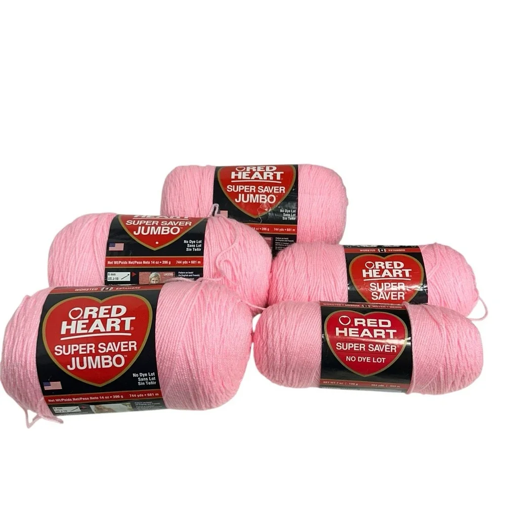 Red Heart Super Saver Yarn PETAL PINK 0373 Acrylic 7oz & Jumbo NO DYE ~ LOT OF 5